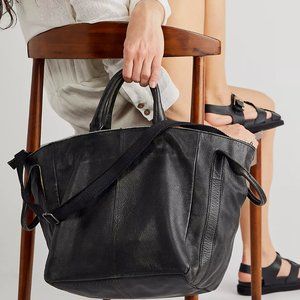 COPY - Free People Leslie Leather Tote - Blackish/Blue